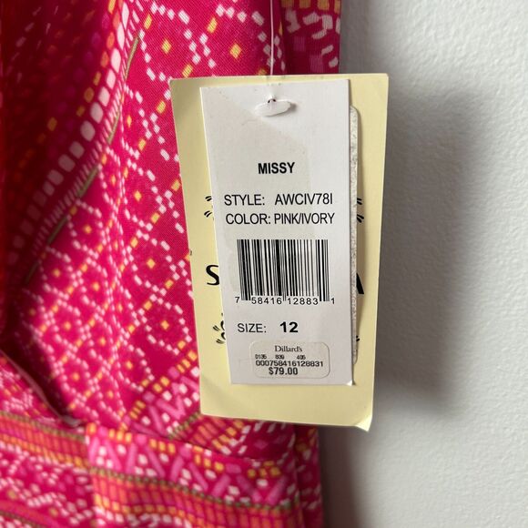 NWT Sangria Signature Pink Multicolor Pattern Fit &Flare V Neck Dress Womens 12 - Picture 8 of 12